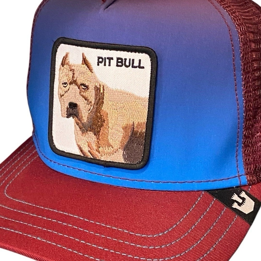 Goorin Bros The Farm Animal Trucker PITBULL TERRIER DOG Ombre Blue Red Perro